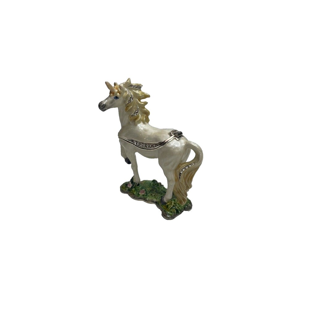 UNICORN Hinged  Trinket / Jewelry Box Pewter Bejeweled Kingspoint